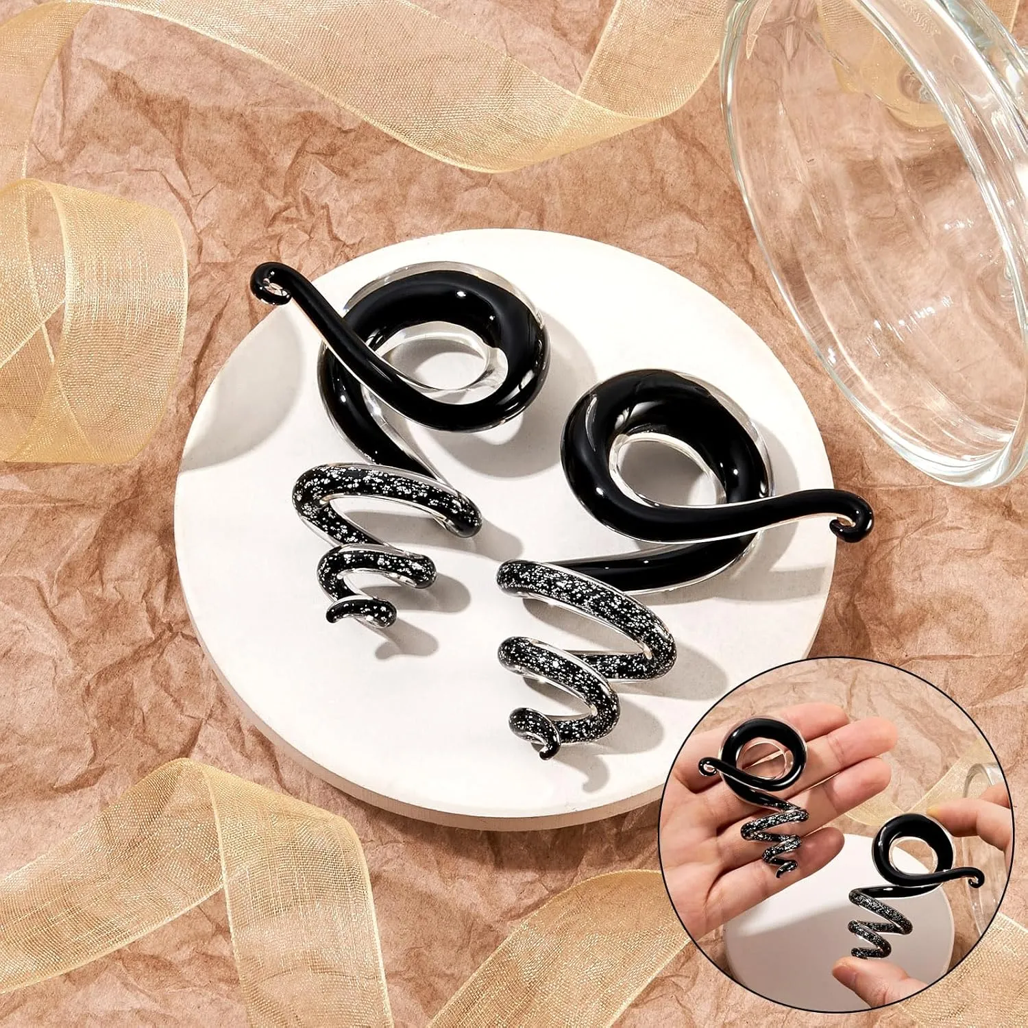YOFANST 2pcs Glass Tapers Multi-Colors Spiral Plugs Piercing Ear Gauges Flesh Tunnel 4G-1/2 inch 5-12MM