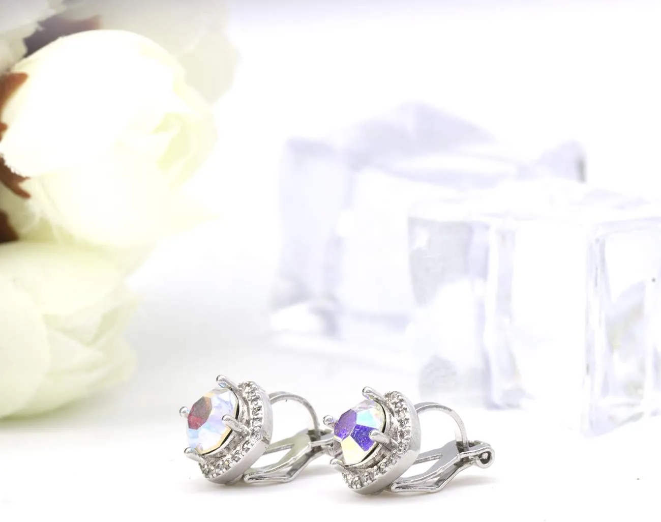 YOQUCOL 7mm Cubic Zirconia Crystal Clip On Square Non Pierced Stud Earrings For Women
