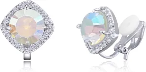 YOQUCOL 7mm Cubic Zirconia Crystal Clip On Square Non Pierced Stud Earrings For Women