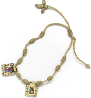 Zaraleas Catholic Scapular Bracelet - Gold Leather Handmade With Sacred Heart of Jesus, Virgin of Carmen, Virgin of Guadalupe and St. Michael Archangel - 1.3cm x 1.5cm
