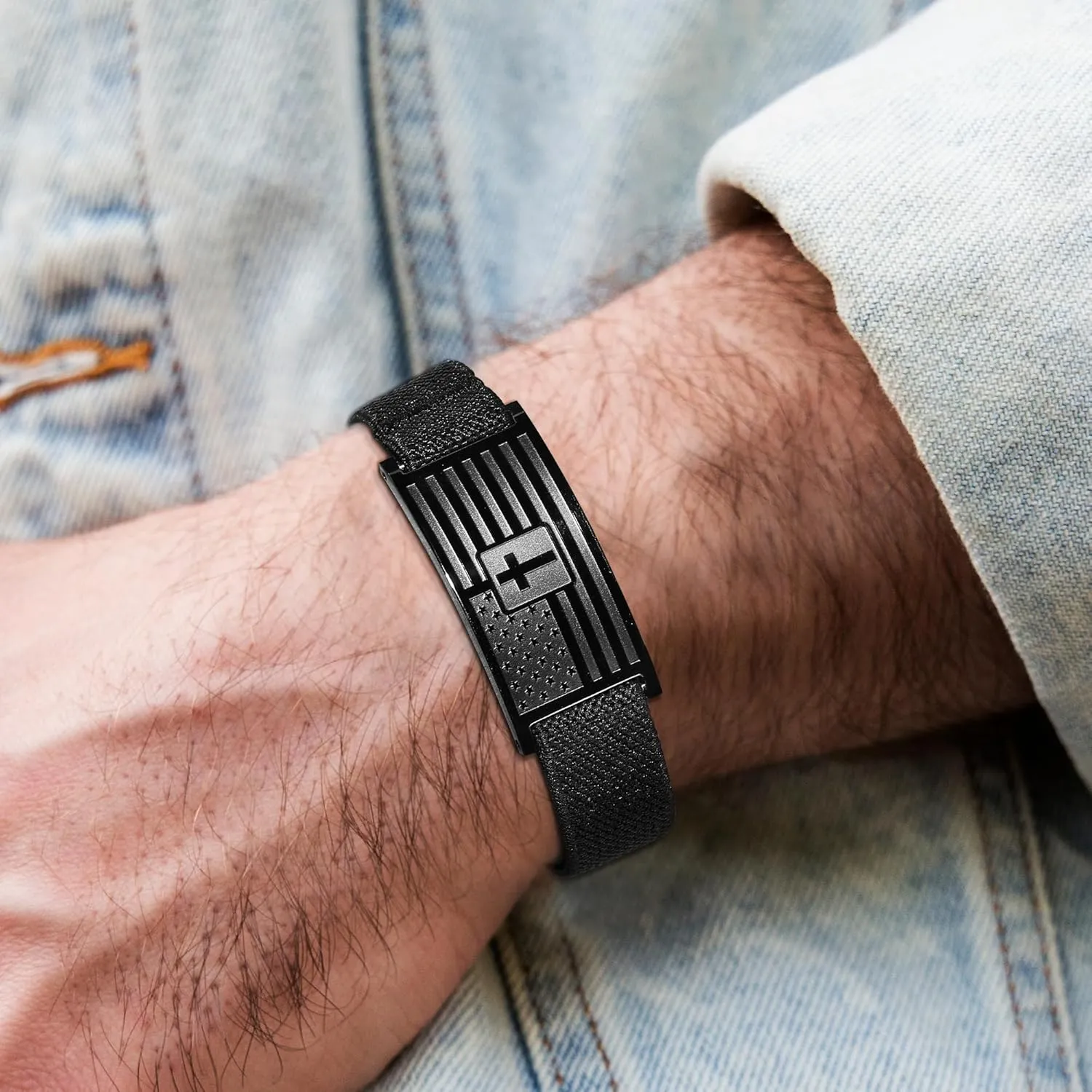 Zocomi 2025 Graduation Gifts for Boys/Fathers Day for Gifts for Men, American Flag Cross Bible Verse Bracelet, Black Elastic Stretch Strap Adjustable Bracelets Christian Jewelry Gifts