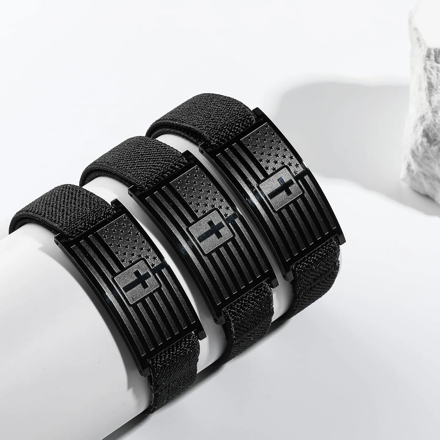 Zocomi 2025 Graduation Gifts for Boys/Fathers Day for Gifts for Men, American Flag Cross Bible Verse Bracelet, Black Elastic Stretch Strap Adjustable Bracelets Christian Jewelry Gifts