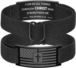 Zocomi 2025 Graduation Gifts for Boys/Fathers Day for Gifts for Men, American Flag Cross Bible Verse Bracelet, Black Elastic Stretch Strap Adjustable Bracelets Christian Jewelry Gifts